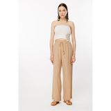 accort Beli Lastikli ve Geniş Paça Keten Pantolon - CAMEL