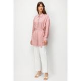 Accort Kuşak Detay Jakarlı Tunik Gömlek-Pembe - 38