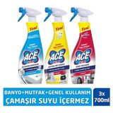 Ace 3 x 700 ml Ultra Köpük Banyo + Mutfak + Çok Amaçlı Temizleyici