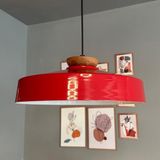 Açe Kırmızı Tekli Tabak Ahşap Başlık Avize Retro Sarkıt Ofis Showroom Salon Mutfak Avizeleri - 1