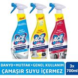 ACE Ultra 700 ml x3 Çok Amaçlı Çamaşır Suyu İçermeyen Banyo Mutfak İçin Lavanta Kokusuyla Derin Temizlik