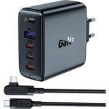 Acefast Duvar Şarj Cihazı PD100W Type-C Şarj Kablolu Hızlı Şarj Gan Cep Telefonu Tablet Şarj Kafa ve Kablo Set Siyah Renk (3xusb-C + Usb-A) Eu A37 Siyah Renk