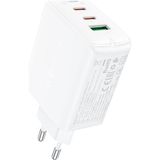 Acefast Duvar Şarj Cihazı Type-C ve USB Çıkış PD65W Telefon ve Tablet Fast Charge Wall Charger Gan Hızlı Şarj Başlığı (2xusb-C + Usb-A) Eu A41 - Beyaz