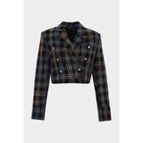 Açelya Okcu AÇELYAOKCU Kruvaze Premium Ekoseli Crop Tuvit Ceket - 40 - Çok Renkli