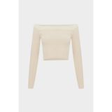 Açelya Okcu Madonna Yaka Slim Fit Kadın Triko Kazak - Krem - Standart