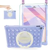ACEMO iPad 9. 8. 7. Nesil Kılıf 10,2 inç Ekran Koruyucu, 360° Dönen Kickstand, Omuz Askısı, Kalem Tutucu Sevimli Sağlam Kılıf iPad 2021 2020 2019 için Lila Mor