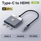 Acer 3'ü 1'Arada Type-C To Hdmı 4K/60Hz+Usb+Pd 100W 3 Portlu Çevirici Dönüştürücü Adaptör Ce Lisanslı Metal Sağlam Orjinal