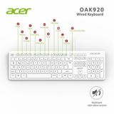 Acer Oak920 Q Usb Beyaz 1.8Mt Kablolu Klavye-Tek Tuş Hesap Makinalı (Sessiz Tuş)