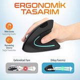 Acetech 2.4g Dikey Ergonomik Kablosuz Optik Mouse - 800/1200/1600 Dpı - Siyah