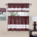 Achim Home Furnishings Live, Love, Laugh - Baskılı Kat & Kısa Perde Seti - 58x36 - Bordo