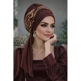 Acı Kahve Gold Motifli Atkılı Abiye Bone