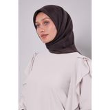 Acı Kahve Kenar Şeritli Monogram İpek Eşarp
