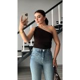 Acı Kahve Tek Omuz Aksesuar Detaylı Bluz