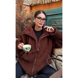 Acı Kahverengi Dik Yakalı Cepli Peluş Mont MG1966 - XL