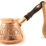 ACI Serisi (Küçük-9 oz) - En Kalın Katı Oyulmuş Bakır Türk Yunan Arapça Kahve Tenceresi, Ocak Üstü Kahve Makinesi, Jazzve, Cezve Ibrik, Briki, Ahşap Saplı Café Turco