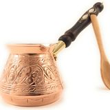 ACI Serisi (Orta-14 fl oz) - En Kalın Masif Oyulmuş Bakır Ahşap Saplı Türk Yunan Arapça Cezve, Ocak Üstü Kahve Makinesi, Jazzve, Cezve, Ibrik, Briki, Café Turco