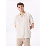 Açık Bej Erkek Apaş Yaka Regular Fit Çizgili Gömlek FC5SM-GML 2517 - XL