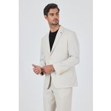 Açık Bej Gofreli Mono Yaka Esnek 6 Drop Slim Fit Classic Takım Elbise 1001250117