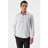 Açık Bej Uzun Kollu Desenli Armürlü Sert Yaka Cepsiz Pamuklu Slim Fit Dar Kesim Gömlek 1004235171