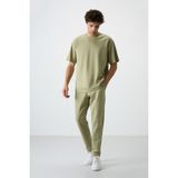 Açık Çağla Pamuklu Kalın Yumuşak Dokulu Oversize Fit Basic Erkek Eşofman Takım - 85251 - 2XL