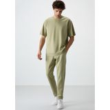 Açık Çağla Pamuklu Kalın Yumuşak Dokulu Oversize Fit Basic Erkek Eşofman Takım - 85251