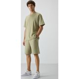 Açık Çağla Pamuklu Kalın Yumuşak Dokulu Oversize Fit Basic Erkek Şort Takım