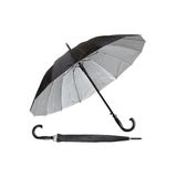 Açık Çap 16 Telli Baston Şemsiye Büyük Boy Iç Yüzey Metalik Gri Dışı Siyah Unisex 80cm Uzunluk 100cm