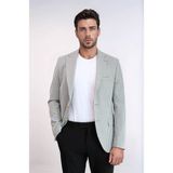 Açık Gri Kazayağı Desenli Gold Renk Metal Düğmeli Slim Fit Erkek Blazer Ceket - Wessi - 6 Drop - 46