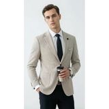 Açık Gri Kırçıllı Erkek Blazer Ceket – Torba Cepli, Çift Yırtmaçlı, Dokulu Premium Kumaş Slim Fit