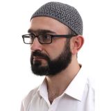 Açık Gri Kışlık Orlon Namaz Takkesi Baklava Desenli Takke