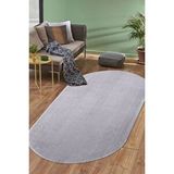 Açık Gri Mürdüm Oval Post Dokuma Halı Peluş Tavşan Tüyü Hissi Antibakteriyel