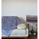 Açık Gri Nubuk Damarlı Çift Taraflı Şönil Çekyat Koltuk Örtüsü Şalı - 175 x 215 cm
