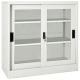 Açık Gri Sürgülü Kapı Dolabı 90x40x90 cm - Ofis Dosyalama, Belge Düzenleme ve Ev Kullanımı için 2 Ayarlanabilir Raflı ve Kilitli Çelik Depo