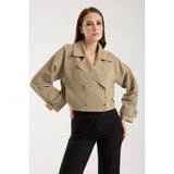 Açık Haki Kruvaze Crop Trençkot - XL