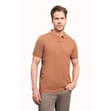 Açık Kahve Basic Düz %100 Pamuk Slim Fit Dar Kesim Kısa Kollu Polo Yaka Erkek Tişört