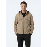 Açık Kahve Regular Fit Kapüşonlu Casual Dokuma Mont