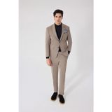Açık Kahve Slim Fit Yünlü Ceket Yaka Fleto Kapaklı Cep Çift Yırtmaçlı 6 Drop Takım Elbise