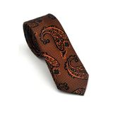 Açık Kahverengi Şal Desenli Siyah Dokuma Kumaş Mendilli Slim Fit Kravat // SDK-2606-1