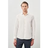 Açık Krem Uzun Kol Düz Bez Ayağı Yarım İtalyan Yaka Cepsiz Pamuklu Classic Slim Fit Gömlek 1004245268
