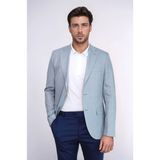 Açık Mavi Balıksırtı Desenli Gold Renk Metal Düğmeli Slim Fit Erkek Blazer Ceket - Wessi - 6 Drop - 46 - Navy Blue
