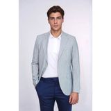 Açık Mavi Çizgili Keten Dokulu Gold Renk Metal Düğmeli Slim Fit Erkek Blazer Ceket – Wessi - 6 Drop - 48 - Navy Blue