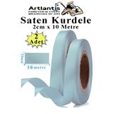 Açık Mavi Kurdele Saten 2 Cm 10 Metre 2 Adet Saten Kurdela Parlak Hediye Ve Süsleme Şeridi Süs Paketleme Çiçek Saç El