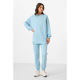 Açık Mavi O Yaka Basic Oversize Kadın Eşofman Tunik Takım - 95347