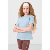 Açık Mavi Pamuklu O Yaka Oversize Fit Basic Kız Çocuk T-Shirt - 75182 - 8 - 9 Yaş