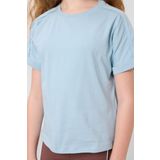 Açık Mavi Pamuklu O Yaka Oversize Fit Basic Kız Çocuk T-Shirt - 75182