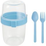 Açık Mavi Saklama Kabı – 2 Katlı Taşınabilir Yemek Kabı, Kaşık ve Çatal Dahil 18X10 cm - standart