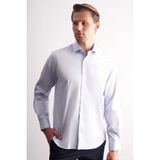 Açık Mavi Yarım İtalyan Yaka Saten Uzun Kol Premium Slim Fit %100 Pamuk Gömlek 1004255195