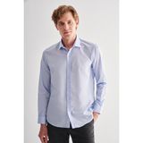 Açık Mavi Yarım Italyan Yaka Uzun Kol Easy To Iron Slim Fit Pamuklu Gömlek 1004255301 - 2XL - Acık Mavi