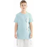Açık Mavi Yazı Baskılı O Yaka Standart Kalıp Erkek Çocuk T-Shirt - 11119