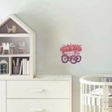 Açık Pembe Çiçekli Ve Pembe Tekerlekli El Arabası Duvar Sticker'ı